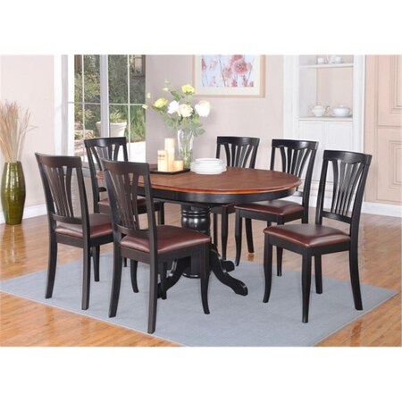 Latestluxury AV7-BLK-LC 7PC Avon Dining Table and 6 Faux Leather Upholstered Seat Chairs in Black LA19391